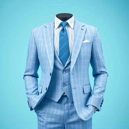 A custom-made light blue windowpane check suit, single-breasted, offering a lighter, more vibrant option for business attire.