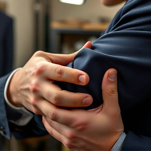 A tailor expertly adjusting the sleeve of a suit with precision.